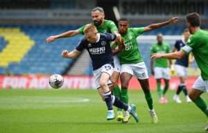 Duncan Watmore jostled against with Fortuna Sittard players during a competitive game. Image: Millwall FC