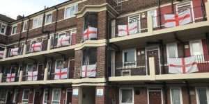 The Kirby Estate covered in England flags ahead of the Women's World Cup