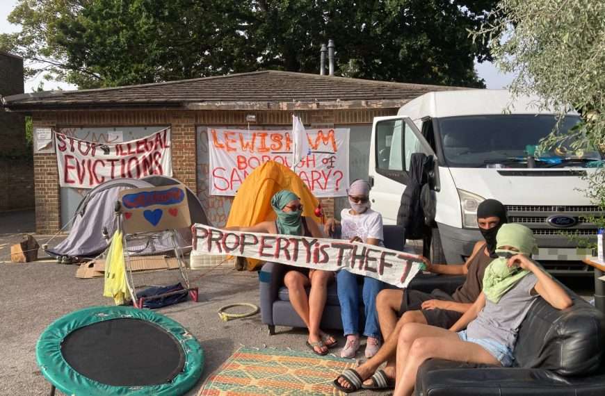 Squatters sleeping in tents and hammocks outside abandoned care home in Lewisham