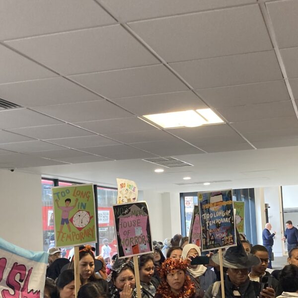 Protesters holding a sit-in Lewisham to demand officials rehouse two families